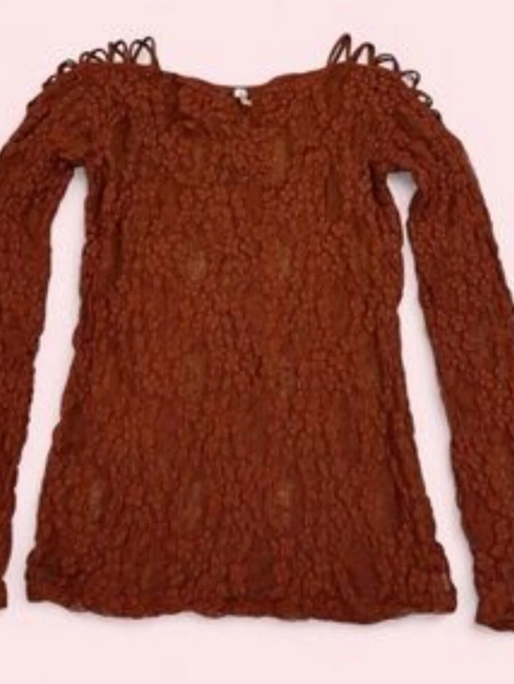 Free People Intimately Burnt Orange Lace Longsleeve Cutout Detail Top Size M/L